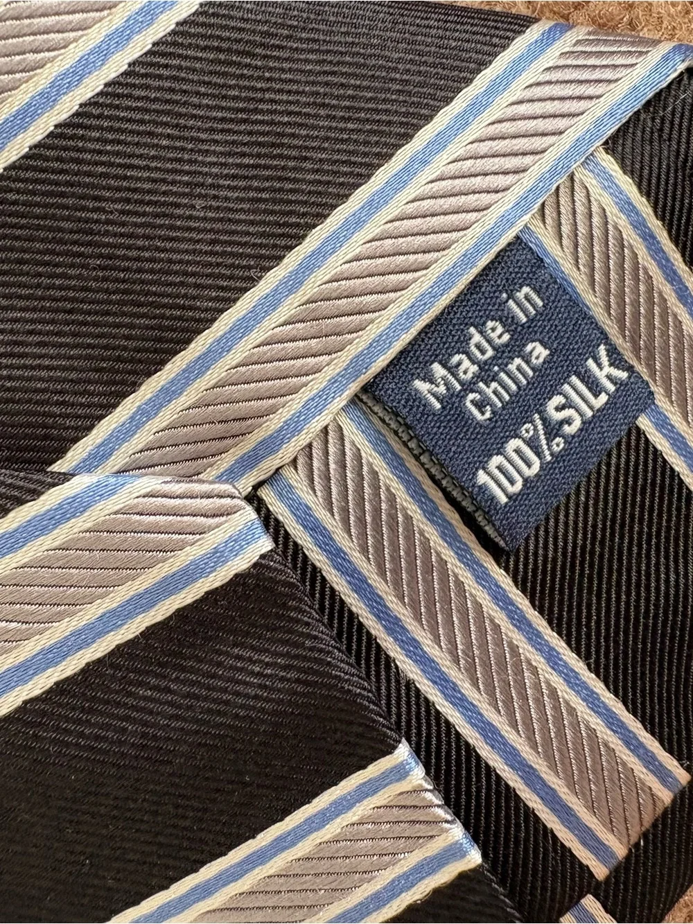 Class Club Boys Adjustable Zip Silk Woven Striped Tie Black Gray Blue